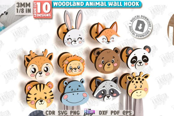 Ganchos de pared Woodland para corte láser y CNC