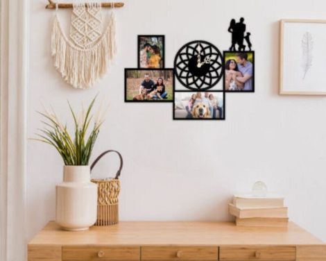 Reloj moderno para corte láser con diseño de cuadros para decoración de pared