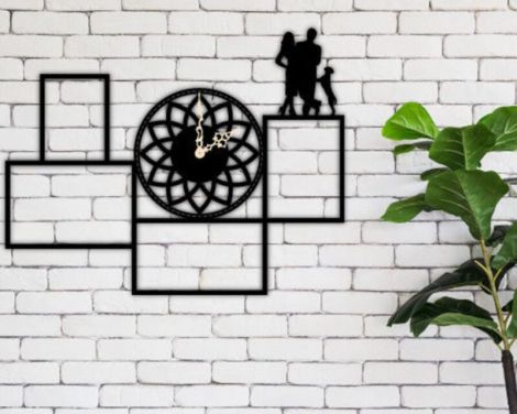 Reloj moderno para corte láser con diseño de cuadros para decoración de pared