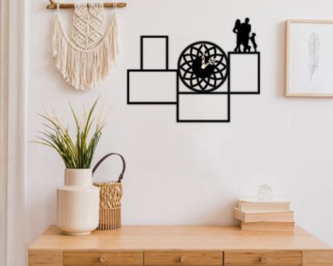 Reloj moderno para corte láser con diseño de cuadros para decoración de pared