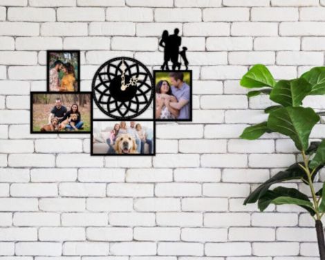 Reloj moderno para corte láser con diseño de cuadros para decoración de pared