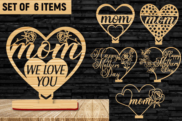 Paquete Decorativo para Mamá: Siluetas de Amor para Corte Láser Personalizadas