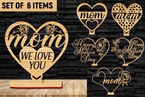 Paquete Decorativo para Mamá: Siluetas de Amor para Corte Láser Personalizadas