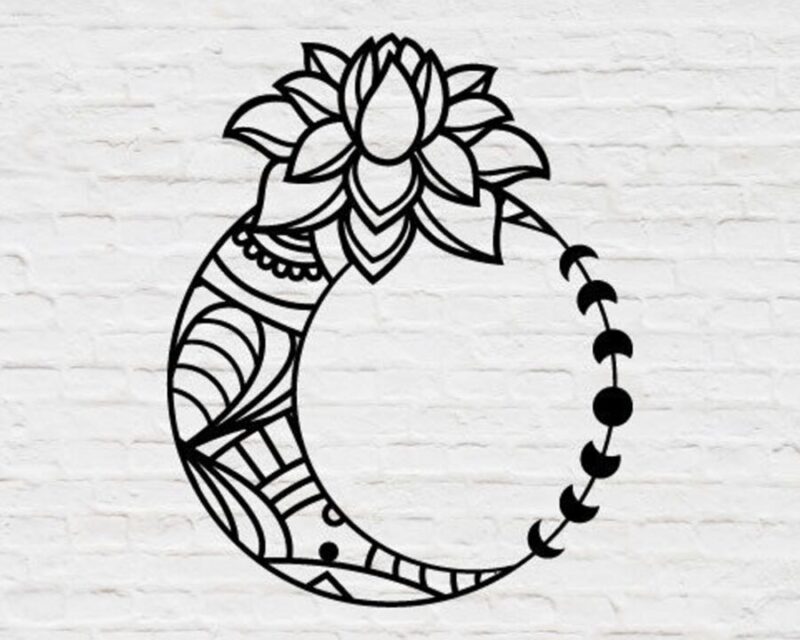 Archivo de corte láser decorativo de luna y flor para manualidades y arte personalizado