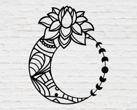Archivo de corte láser decorativo de luna y flor para manualidades y arte personalizado