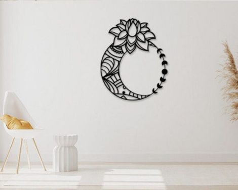 Archivo de corte láser decorativo de luna y flor para manualidades y arte personalizado