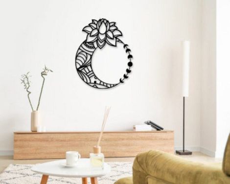 Archivo de corte láser decorativo de luna y flor para manualidades y arte personalizado