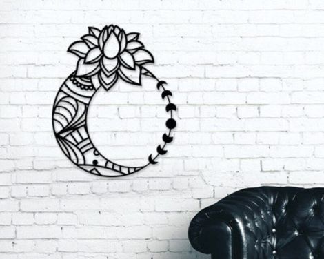 Archivo de corte láser decorativo de luna y flor para manualidades y arte personalizado