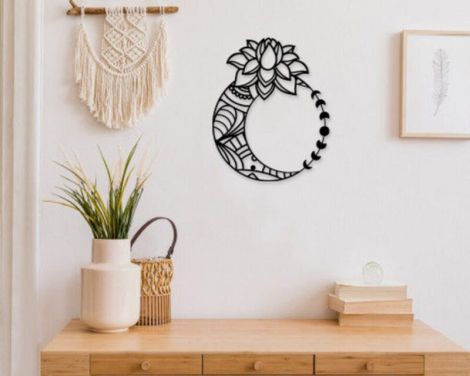 Archivo de corte láser decorativo de luna y flor para manualidades y arte personalizado