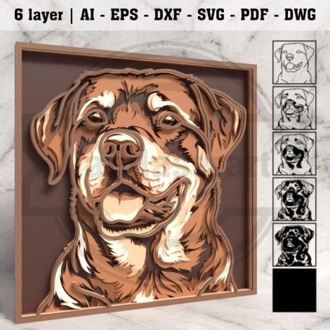 Arte mural de perros en capas para corte láser y CNC
