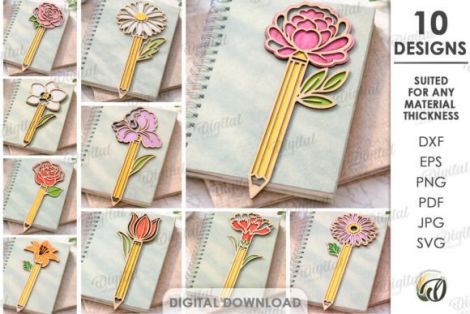 Paquete de diseños florales para profesores de corte láser