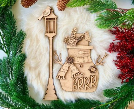 Archivo SVG de corte láser de muñeco de nieve y copo de nieve para decoración navideña Glo