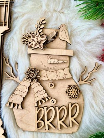 Archivo SVG de corte láser de muñeco de nieve y copo de nieve para decoración navideña Glo