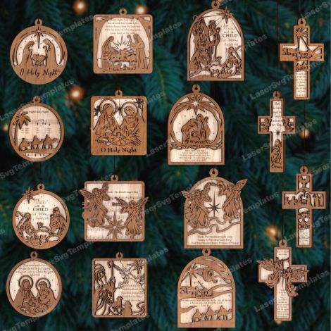 Bolas de Navidad SVG para adornos de árbol - Paquete de 16, archivos cortados con láser pa