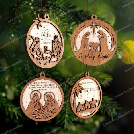 Bolas de Navidad SVG para adornos de árbol - Paquete de 16, archivos cortados con láser pa