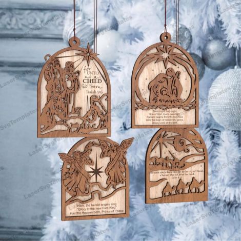 Bolas de Navidad SVG para adornos de árbol - Paquete de 16, archivos cortados con láser pa