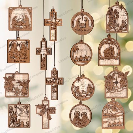 Bolas de Navidad SVG para adornos de árbol - Paquete de 16, archivos cortados con láser pa