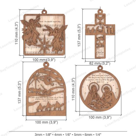 Bolas de Navidad SVG para adornos de árbol - Paquete de 16, archivos cortados con láser pa