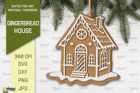 Paquete 3D de casas de pan de jengibre y adornos navideños cortados con láser SVG
