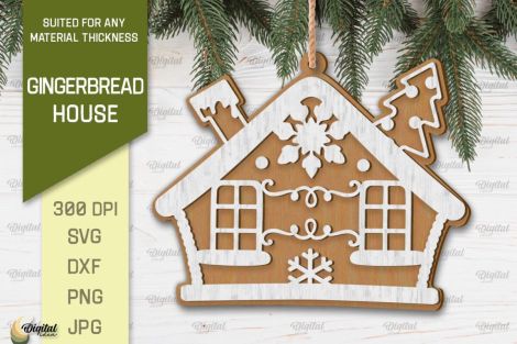 Paquete 3D de casas de pan de jengibre y adornos navideños cortados con láser SVG