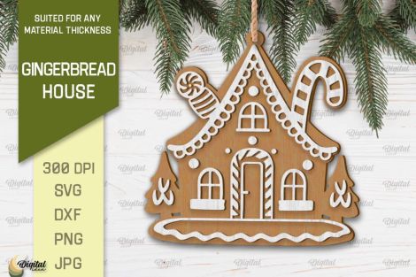 Paquete 3D de casas de pan de jengibre y adornos navideños cortados con láser SVG