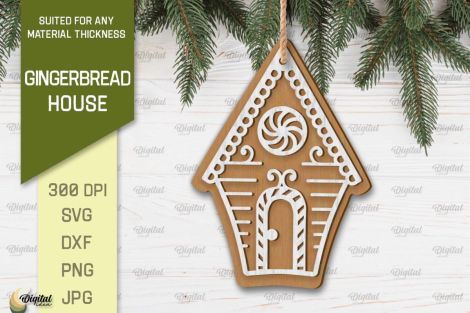 Paquete 3D de casas de pan de jengibre y adornos navideños cortados con láser SVG