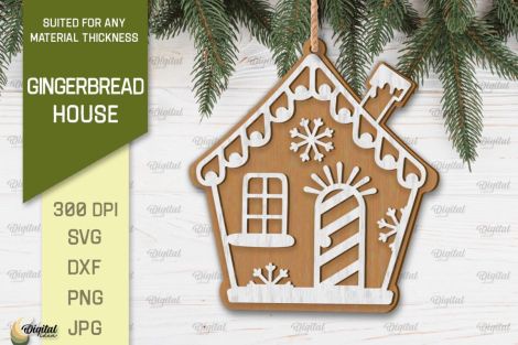 Paquete 3D de casas de pan de jengibre y adornos navideños cortados con láser SVG