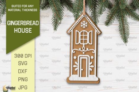 Paquete 3D de casas de pan de jengibre y adornos navideños cortados con láser SVG