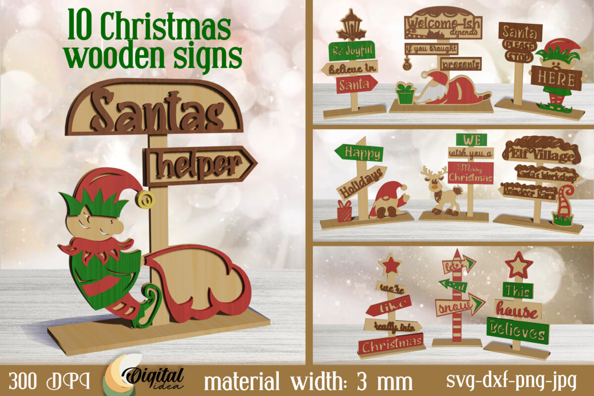 Letreros Navideños 3D de Madera Cortados con Láser - Decoración Festiva y Bienvenida