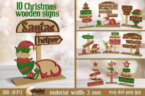 Letreros Navideños 3D de Madera Cortados con Láser - Decoración Festiva y Bienvenida