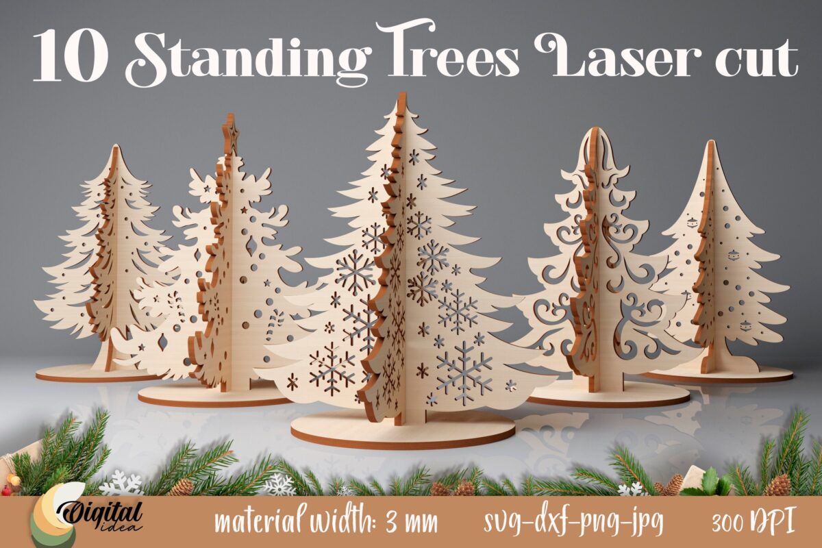 Soportes 3D para árboles de Navidad cortados con láser | Decoración SVG para pinos navideñ