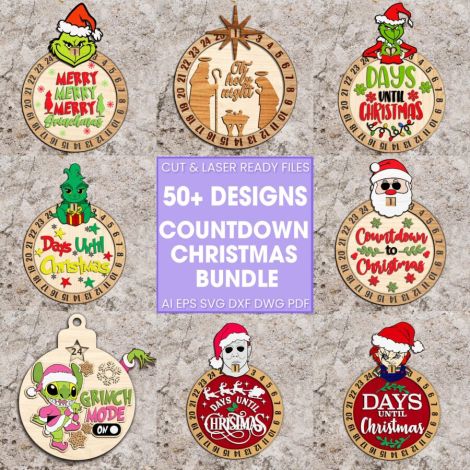 Paquete de más de 50 dibujos animados SVG de Navidad para cuenta regresiva y corte láser