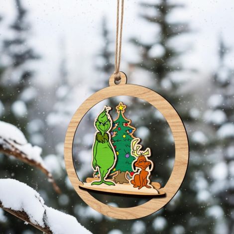 Adorno navideño Grinch cortado con láser - Archivo SVG para Glowforge y decoración festiva