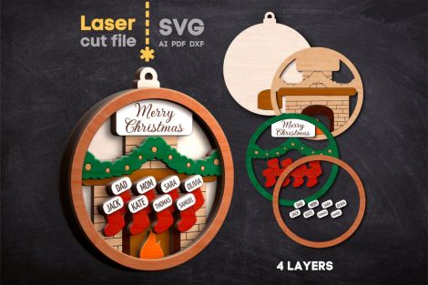 Paquete SVG de Chimenea y Calcetines Navidad para Cortar con Láser y para el Árbol de Navi