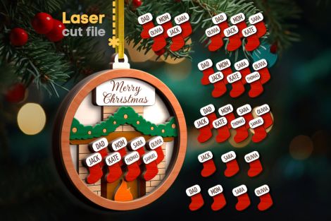 Paquete SVG de Chimenea y Calcetines Navidad para Cortar con Láser y para el Árbol de Navi