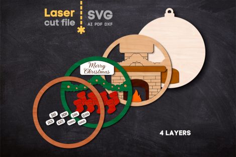 Paquete SVG de Chimenea y Calcetines Navidad para Cortar con Láser y para el Árbol de Navi