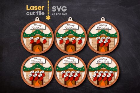 Paquete SVG de Chimenea y Calcetines Navidad para Cortar con Láser y para el Árbol de Navi