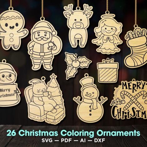 Adornos navideños infantiles SVG para corte láser - Decoraciones coloridas y creativas par
