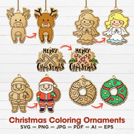 Adornos navideños infantiles SVG para corte láser - Decoraciones coloridas y creativas par