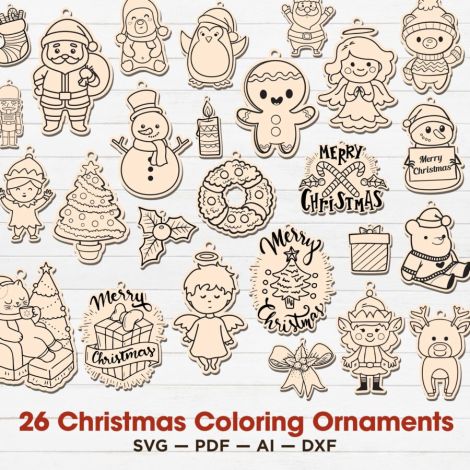 Adornos navideños infantiles SVG para corte láser - Decoraciones coloridas y creativas par