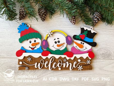 Archivo SVG para corte láser de percha navideña muñeco de nieve | Glowforge y otros lásere