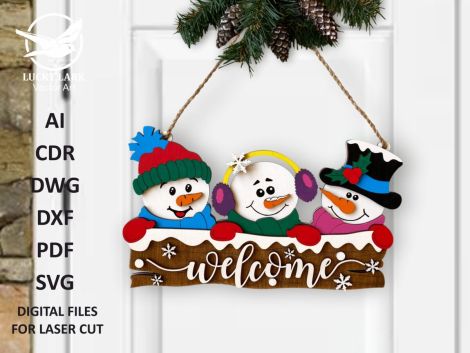 Archivo SVG para corte láser de percha navideña muñeco de nieve | Glowforge y otros lásere