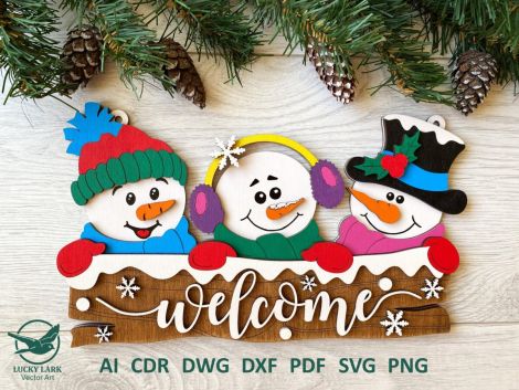 Archivo SVG para corte láser de percha navideña muñeco de nieve | Glowforge y otros lásere