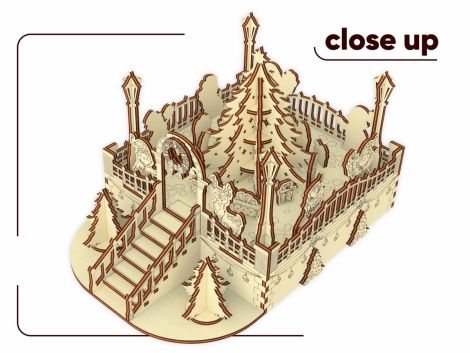 Miniatura Navideña Corte Láser: Cuadrado Festivo con Elfos y Renos para Decoración