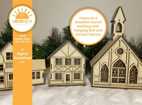 Pueblo Navideño Alpino: 9 Diseños para Corte Láser en SVG, PDF y DXF - Descarga Instantáne