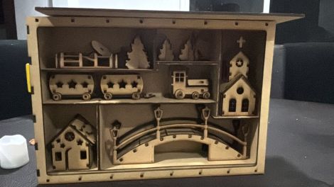 Pueblo Navideño con Tren - Archivos Cortados con Láser para Decoración Festiva