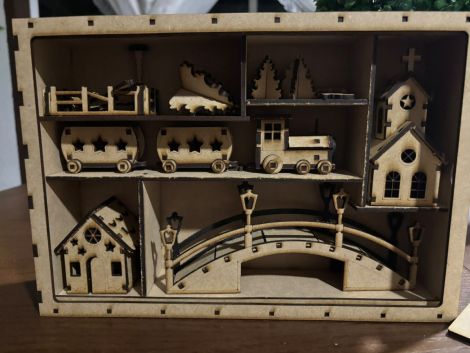 Pueblo Navideño con Tren - Archivos Cortados con Láser para Decoración Festiva