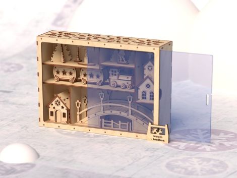 Pueblo Navideño con Tren - Archivos Cortados con Láser para Decoración Festiva