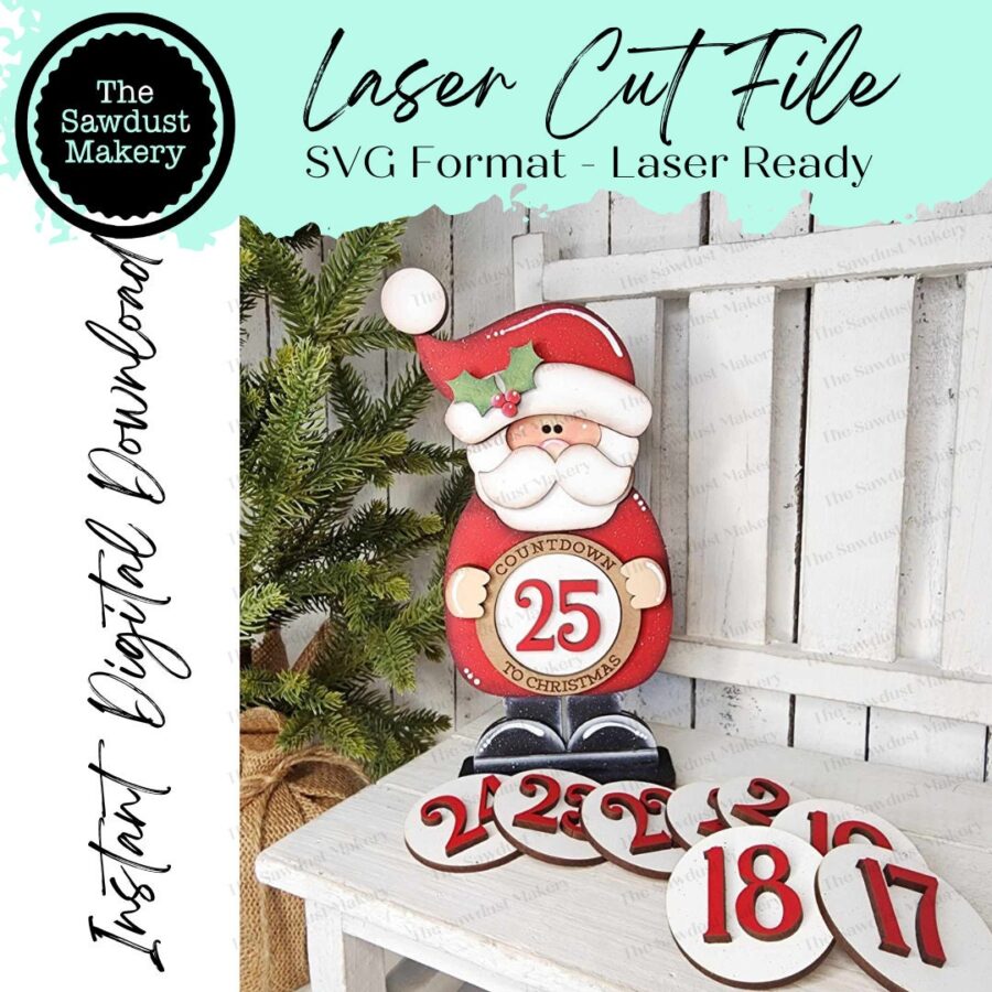 Cuenta Atrás de Navidad Santa SVG - Archivo para Corte Láser - Decoración Navideña DIY