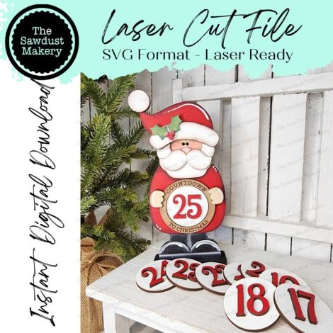 Cuenta Atrás de Navidad Santa SVG - Archivo para Corte Láser - Decoración Navideña DIY